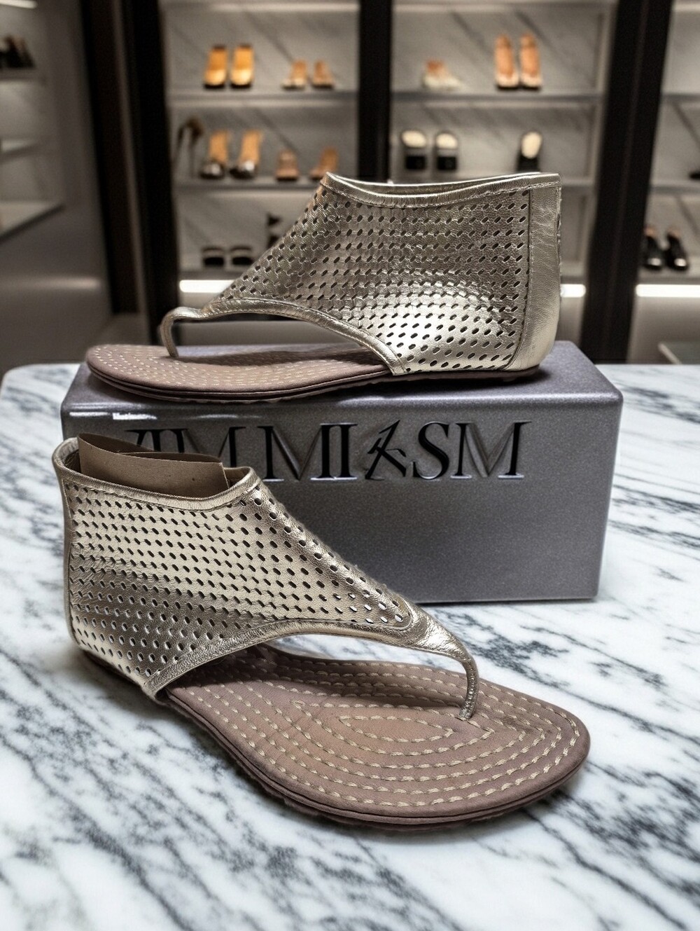 Belle by Sigerson Morrison Perforated Leather Ankle Wrap Sandals 9.5